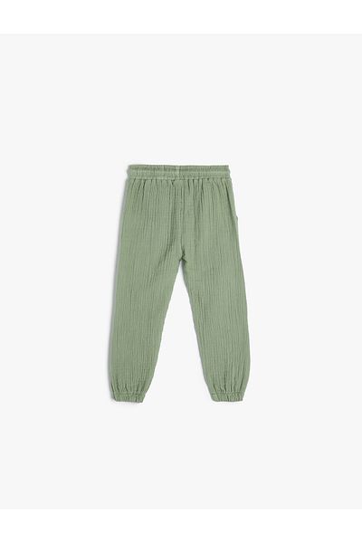 Koton Muslin Fabric Jogger Pants - Textured with Pocket Detail and Elastic Waist