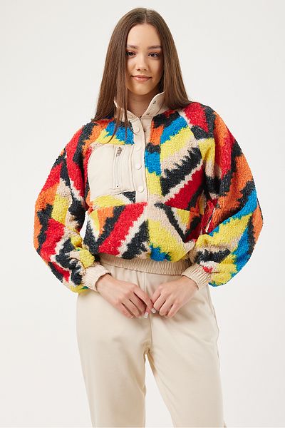POODLE Kadın Çok Renkli Cep Detaylı Sweatshirt