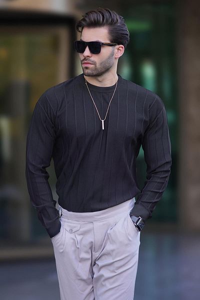 Madmext 7244 Model Pulover cu mânecă lungă cu dungi negre