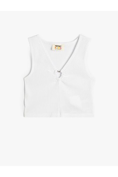 Koton Athlete V-Ausschnitt Ärmelloses Baumwollshirt mit Herzfensterdetail