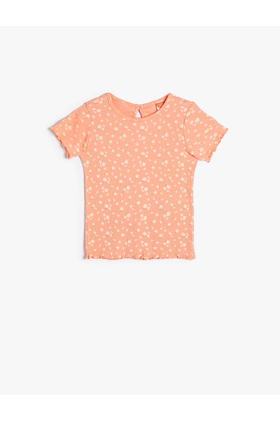 Koton Floral Printed Ribbed Short Sleeve Crew Neck T-Shirt