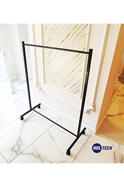 HOLTECH Paslanmaz Tekerlekli Siyah Metal Konfeksiyon Elbise Kıyafet Askılık P...