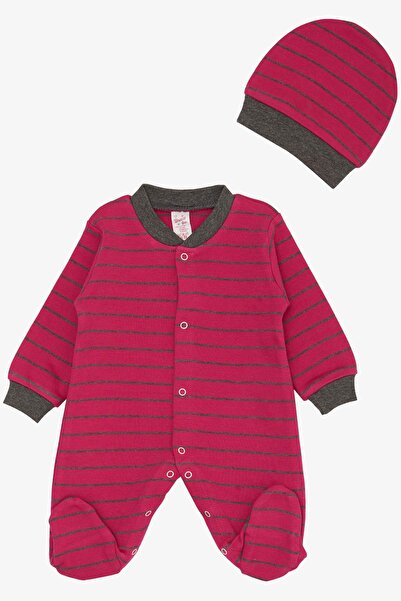 Breeze 0-6 Months Baby Girl Striped Fuchsia Jumpsuit with Booties