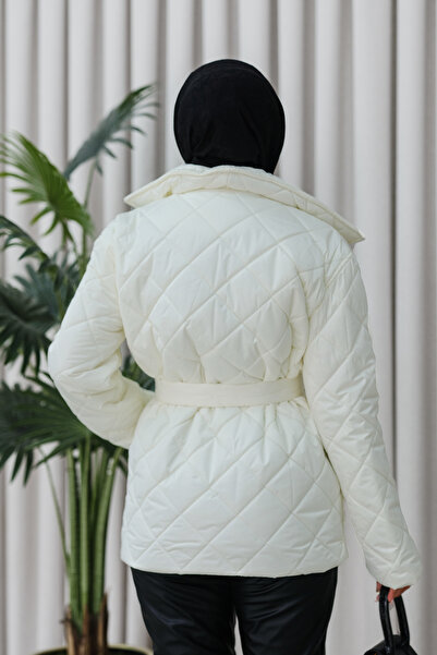 LOCCO Ecru Women's Coat - Waist Tie