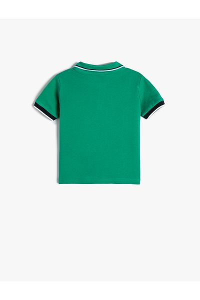 Koton Polo Neck T-Shirt Star Embroidered Buttoned Short Sleeve Cotton