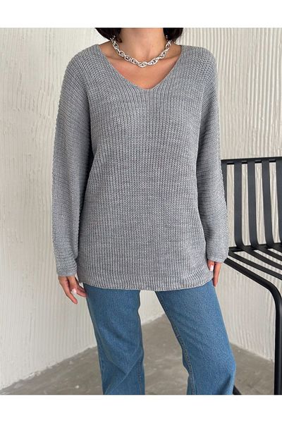 Lady Doll Pulover de damă cu decolteu în V Thessaloniki Knit oversize