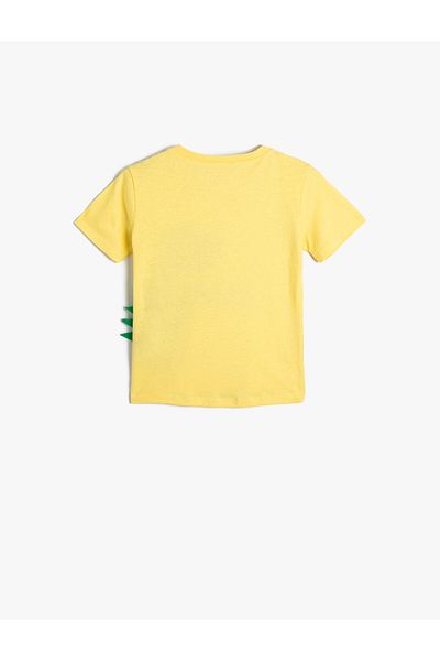 Koton T-Shirt mit Dinosaurier-Aufdruck, kurzärmelig, Rundhalsausschnitt, detaillierte Applikation