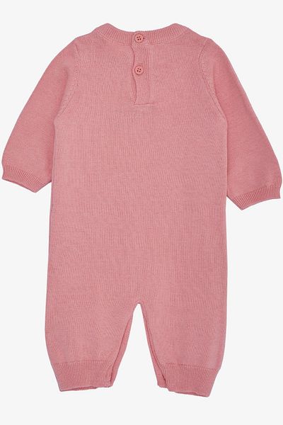 EXPORT 0-9 Months Baby Girl Romper - Cute Knitwear, Animal Print, Dried Rose