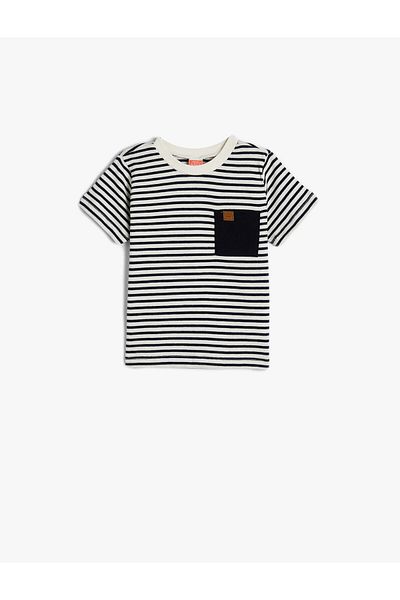 Koton Tricou în dungi, cu mânecă scurtă, decolteu, bumbac