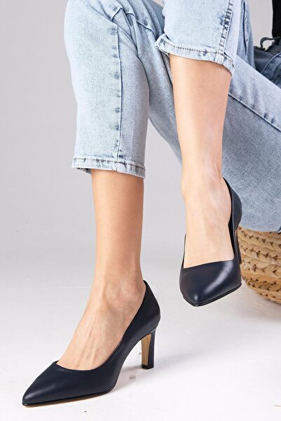 Mio Gusto Beliz Genuine Leather Navy Blue Color Women's Stiletto Shoes