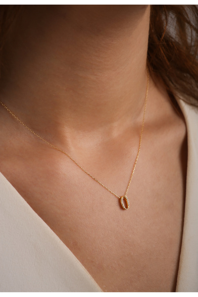 DİAMİNE PIRLANTA 14 Ayar Altın 3 Boyutlu Taşlı O Harf Kolye