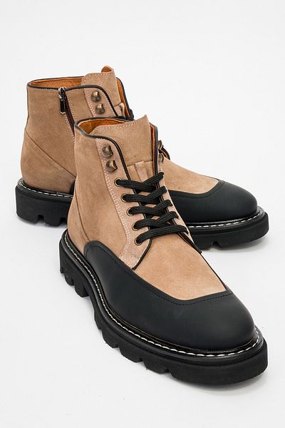 MARCOMEN Men's Thick Sole Lace up Zippered Casual Boots Real Leather Mc 20293 Mink
