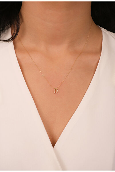 DİAMİNE PIRLANTA 14 Ayar Altın 3 Boyutlu D Harf Kolye