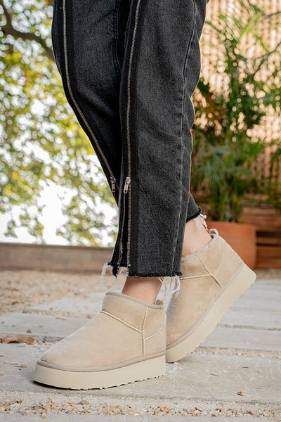 Freemax Beige Women's Mini Boots - Full Fur, Lightweight High Sole