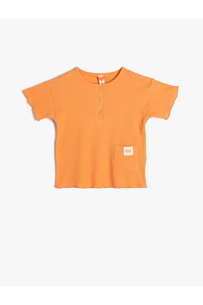 Koton T-Shirt with Snap Button Detail Round Neck Short Sleeve