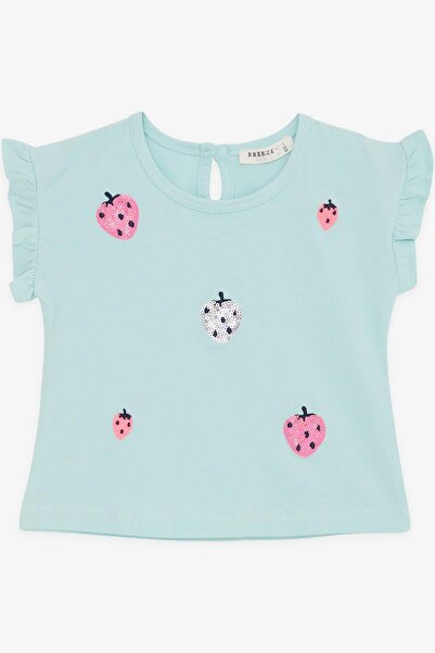 Breeze Kız Çocuk Tişört Pullu Renkli Çilek Baskılı 1.5-5 Yaş, Su Yeşili