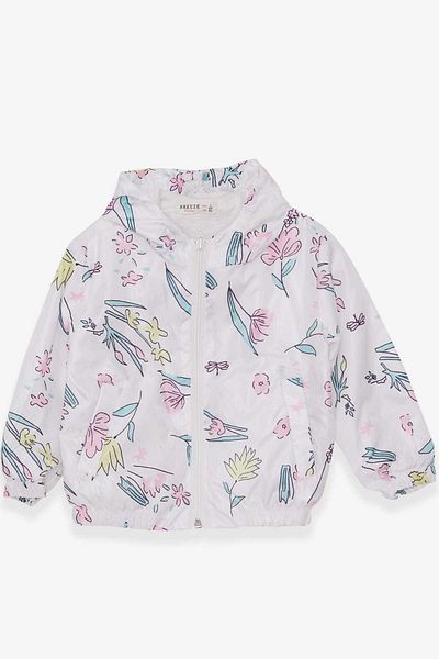 Breeze White Floral Patterned Raincoat for 1-6 Years Old Girls
