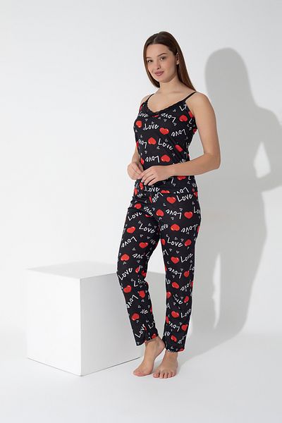 ModaLeaf Set de pijamale pentru femei cu dantelă imprimată Heart and Love - Curea de frânghie 200