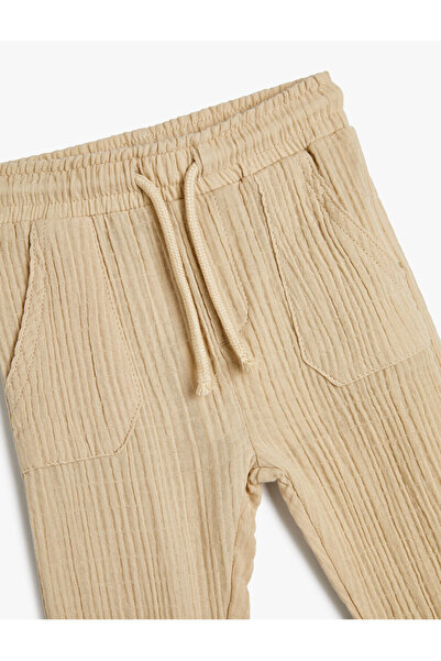 Koton Jogger Pantolon Müslin Kumaş Cep Detaylı Beli Lastikli Dokulu
