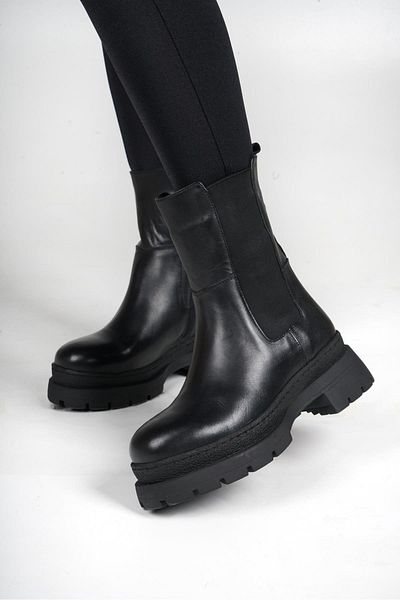 Gusse Women's Black Sheepskin Genuine Leather Boots 232375