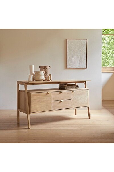ŞafakMobilya Pola Ahşap Çift Çekmeceli Natural Model Masif Konsol