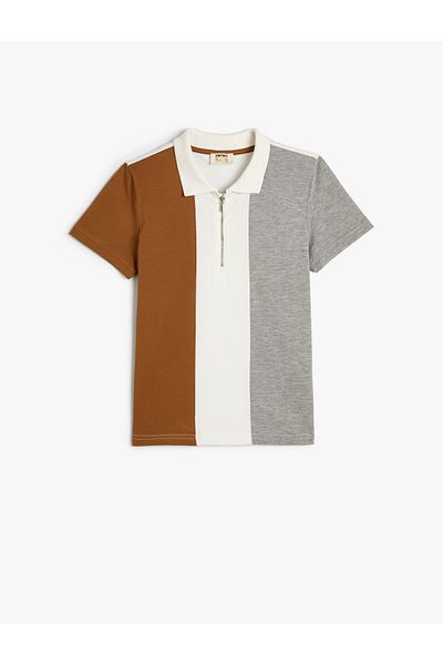 Koton Polo Neck T-Shirt Short Sleeve Half Zipper Cotton