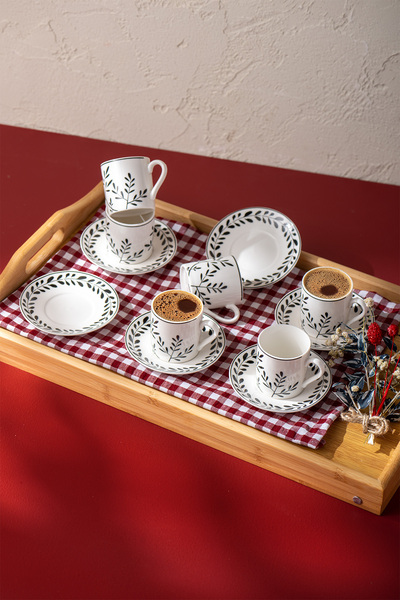 Emsan Ivy Wreath New Bone 6 Kişilik Kahve Fincan Takımı 90 ml Siyah