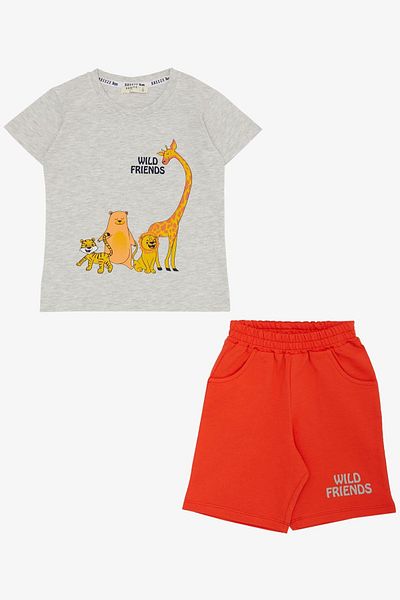 Breeze 9 Months-3 Years Baby Boy Shorts Set - Strong Friends Themed, Light Gray Melange