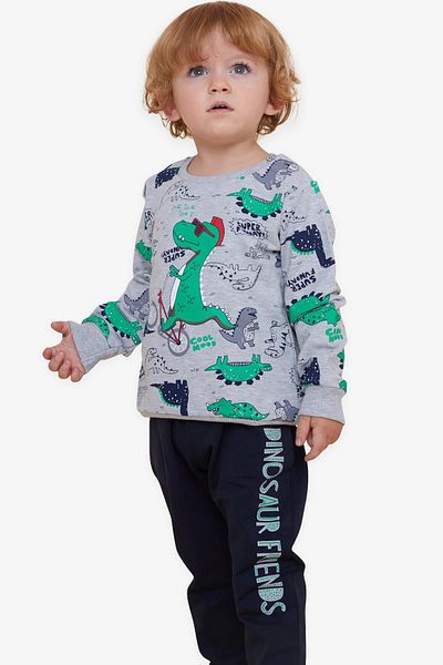 Breeze Baby Boy Tracksuit Set Dinosaur Printed 9 Months-3 Years, Gray