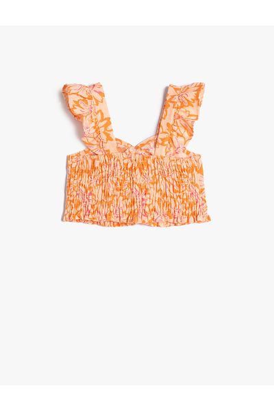Koton Leinen-Crop-Bluse, ärmellos, mit floralem Gipe-Detail