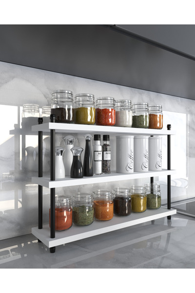 AYMOBSAN İnci Baharatlık, Mutfak Rafı, Çok Amaçlı Raf, 3 Katlı , Metal Ayaklı, Organizer, 60 cm Beyaz