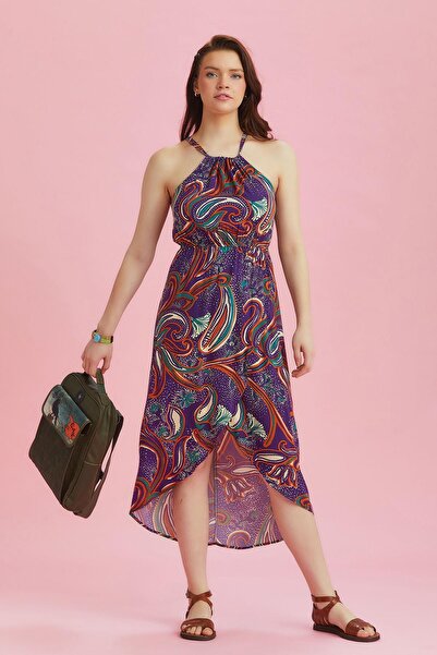 Los banditos Önü Kısa Arkası Uzun Otantik Desenli Anvelop Elbise