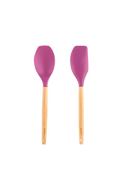 Tantitoni 006-01-Bamboo Handle Chick Colored Silicone Large Spoon and Spatula Set