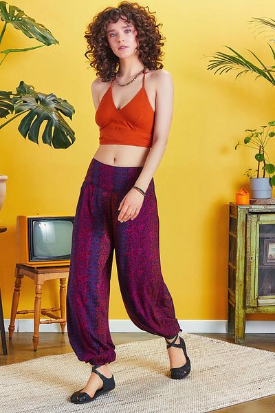 Los banditos Ethnic Patterned Elastic Waist Loose Shalwar Trousers