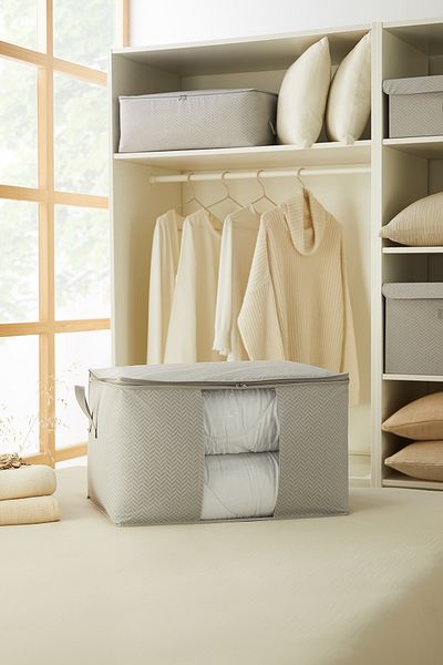 Ocean Home Textile Παπλωματοθήκη πουλόβερ με μεγάλο παράθυρο γκρι ψαροκόκκαλο 60x43x35
