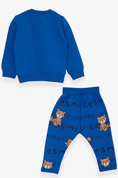 Breeze Baby Boy Tracksuit Set, Teddy Bear Printed, 9 Months-3 Years, Saks Blue