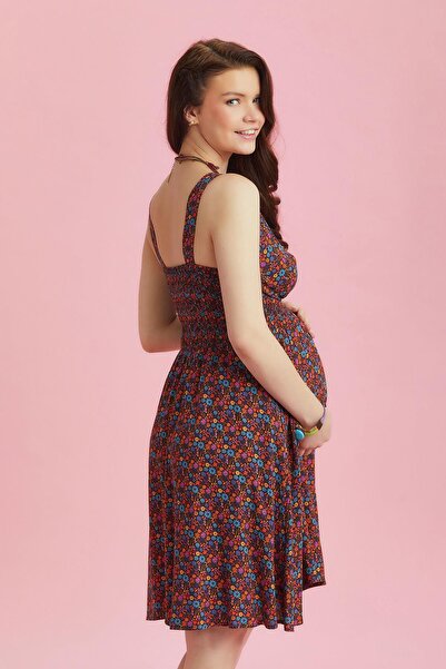Los banditos Ethnic Pattern Bohemian Style Double Breasted V-Neck Maternity Dress