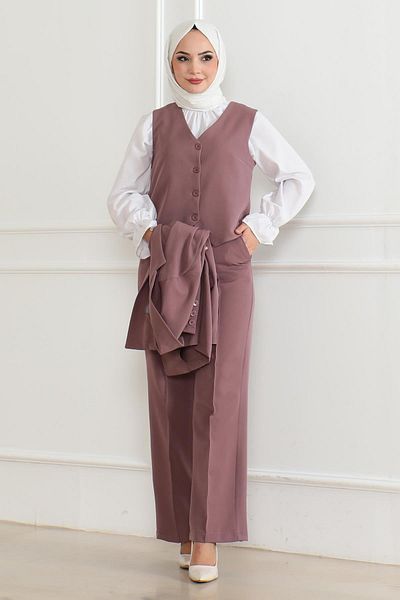 Modamihram Costum triplu cu vestă Dusty Rose - 19222