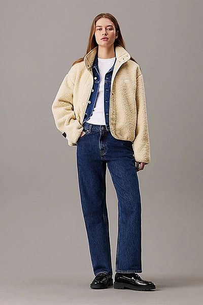 Calvin Klein Ck Jeans Sherpa Overshirt Women Beige Jacket J20J224928-Acx