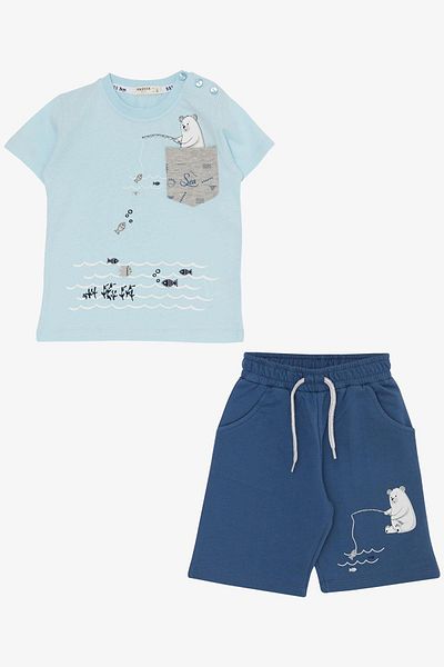 Breeze Boy's Shorts Set - Fisherman Cute Panda, 1.5-5 Years, Light Blue