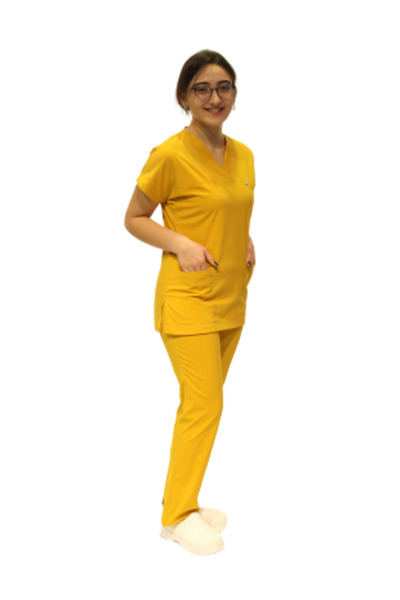 DENİZ İŞ بدلة جراحية بأكمام الخفافيش الصفراء للسيدات