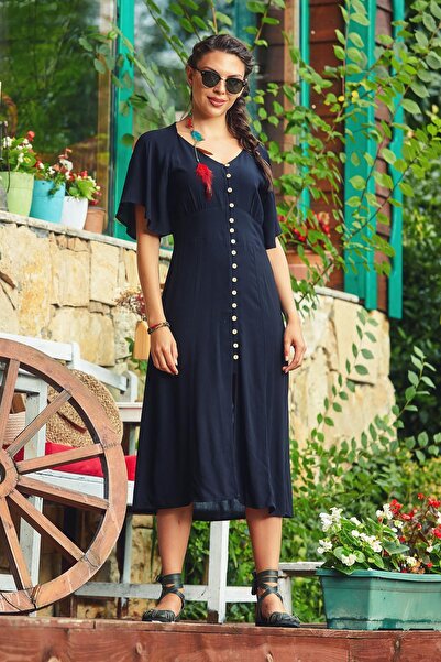 Los banditos Rochie boemă cu mâneci liliac, decolteu în V și nasturi