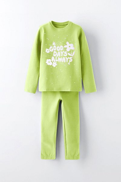 LUESS 100% Cotton A.Green Embossed Pajamas Set for Girls - 3-4 Years 8-9 Years