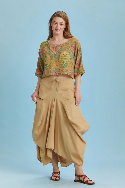 Los banditos Μακρυά φούστα Bohemian Style μεγάλου μεγέθους με κορδόνια στη μέση και τσέπες