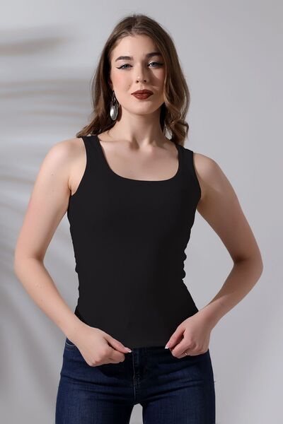 Şiir Buxton Kadın Slim Fit U Yaka Kolsuz Esnek Basic Penye Bluz & Body - Siyah