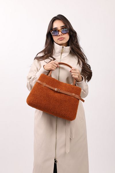 NOTHING Tan Plush Belted Magnetic Kate Shoulder Bag