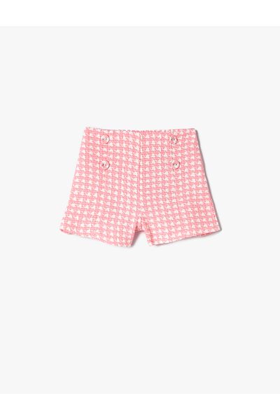 Koton Tweed Shorts with Ornamental Button Detail and Houndstooth Pattern