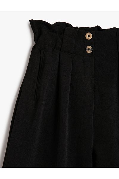 Koton Wide Leg Trousers Elastic Waist Pleated Button Detailed
