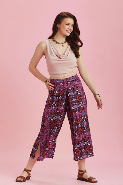 Los banditos Fusta cu pantaloni de damă cu model albastru cu detaliu plisat în față