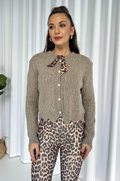 Mine Tan Butik Bež ženski kardigan - sa šalom